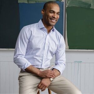 LEDBURY Fine Shirling Classic Light Blue & Plum Men's Dress Shirt